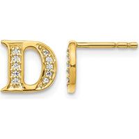 14K Yellow Gold Diamond Initial "D" Button Earrings - 0.007 Carats Total Diamond Weight by Monteluci Fine Jewelry