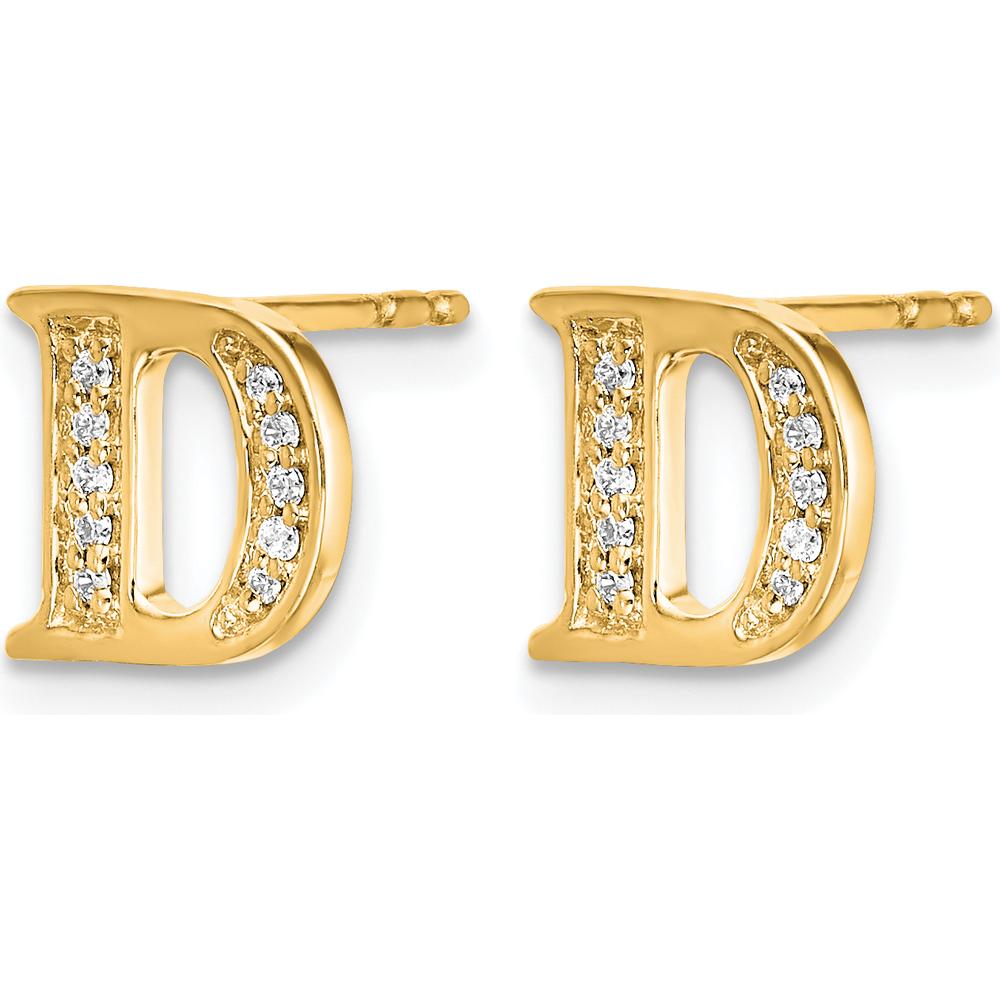 14K Yellow Gold Diamond Initial "D" Button Earrings - 0.007 Carats Total Diamond Weight by Monteluci Fine Jewelry