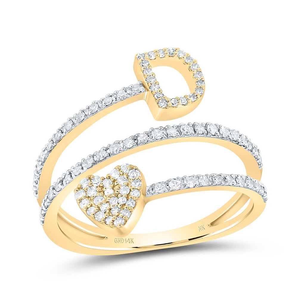 14K Yellow Gold Diamond Initial D Ring - 3/8 Carat Total Diamond Weight
