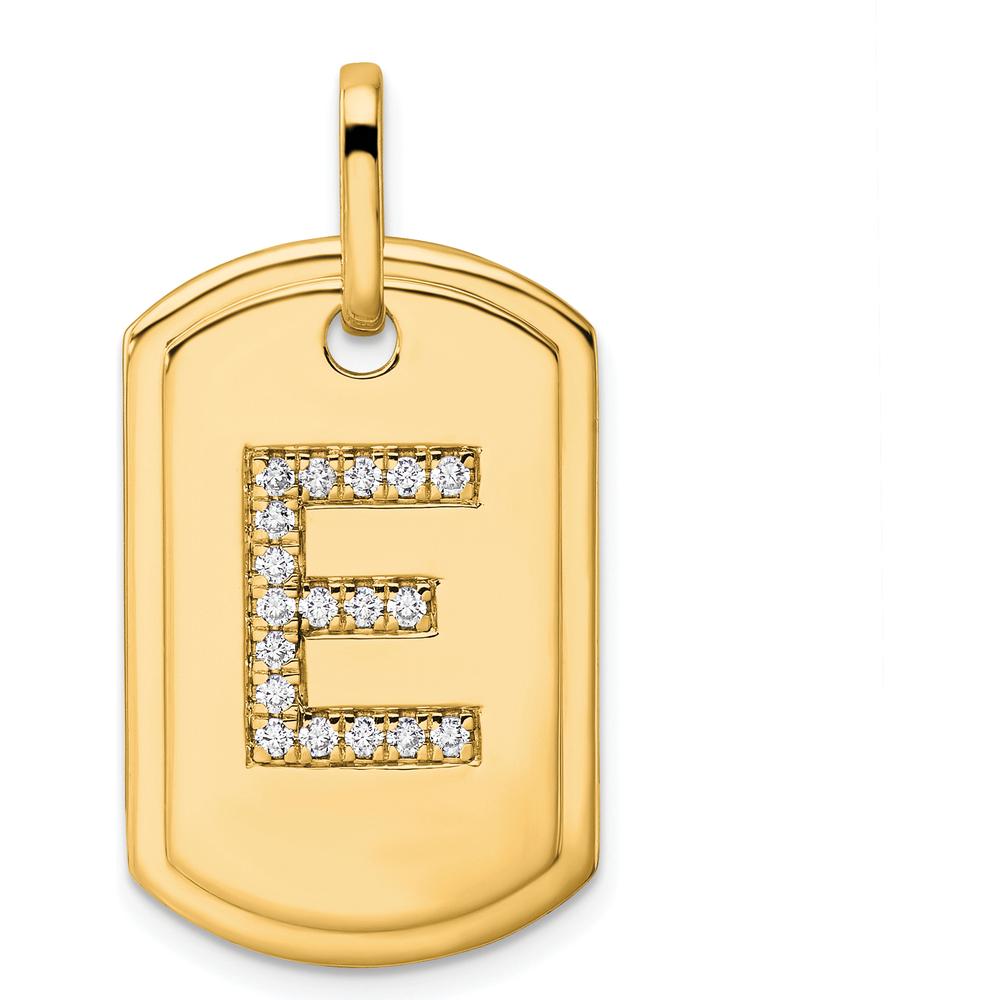 14K Yellow Gold Diamond Initial E Dog Tag Charm - Personalized Pendant with Sparkling Diamonds by Oro Pregiato