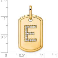 14K Yellow Gold Diamond Initial E Dog Tag Charm - Personalized Pendant with Sparkling Diamonds by Oro Pregiato