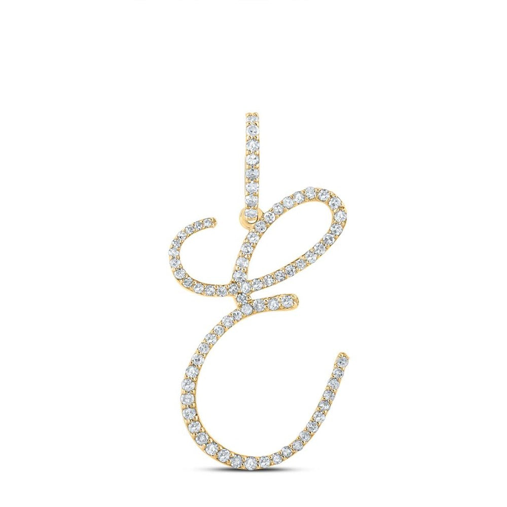 14K Yellow Gold Diamond Initial E Pendant - 1/2 Carat Total Diamond Weight