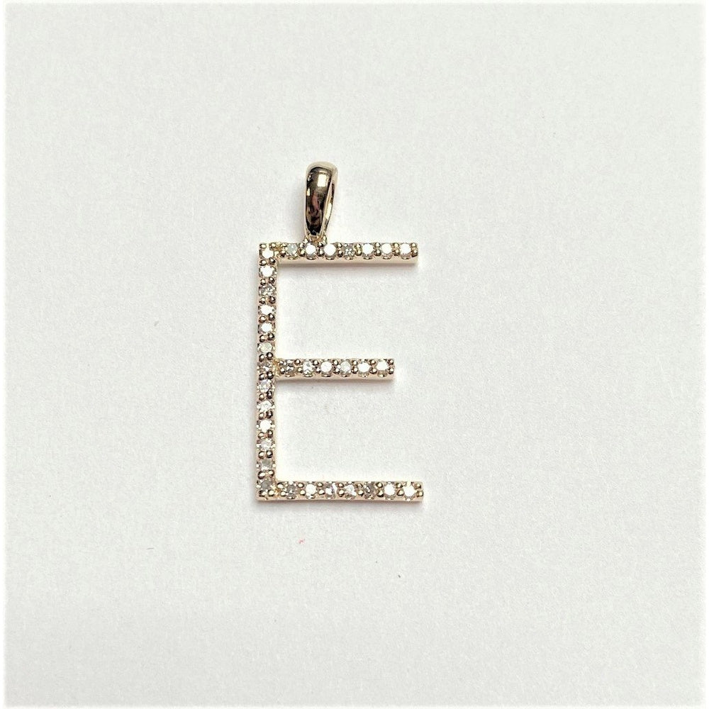 14K Yellow Gold Diamond Initial "E" Pendant with Prong Set Round Diamonds - 0.15 Carat Total Diamond Weight by Auriventus