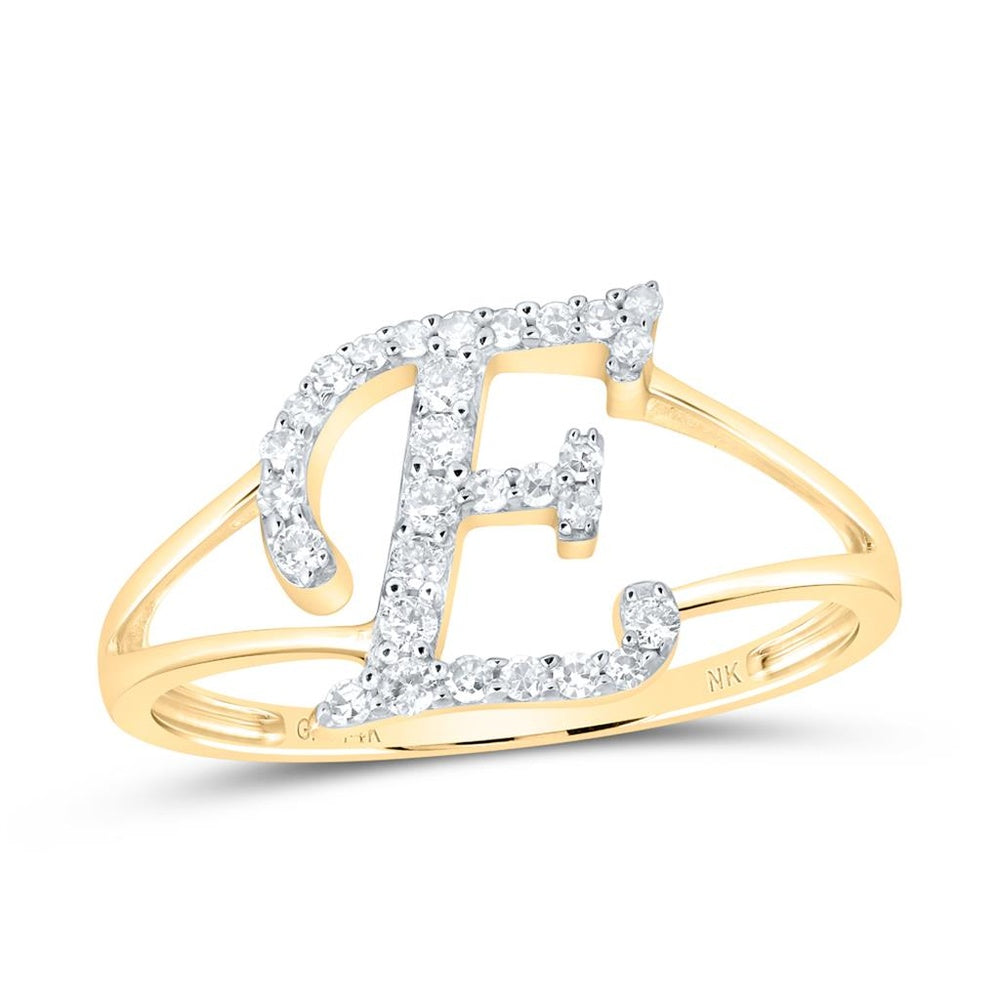 14K Yellow Gold Diamond Initial E Ring - 1/5 Carat Total Diamond Weight