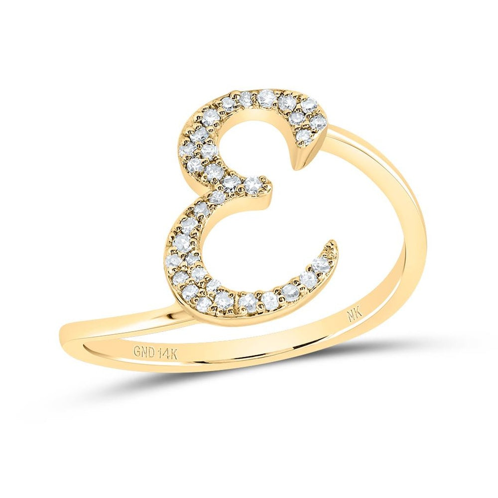 14K Yellow Gold Diamond Initial E Ring - 1/8 Carat Total Diamond Weight