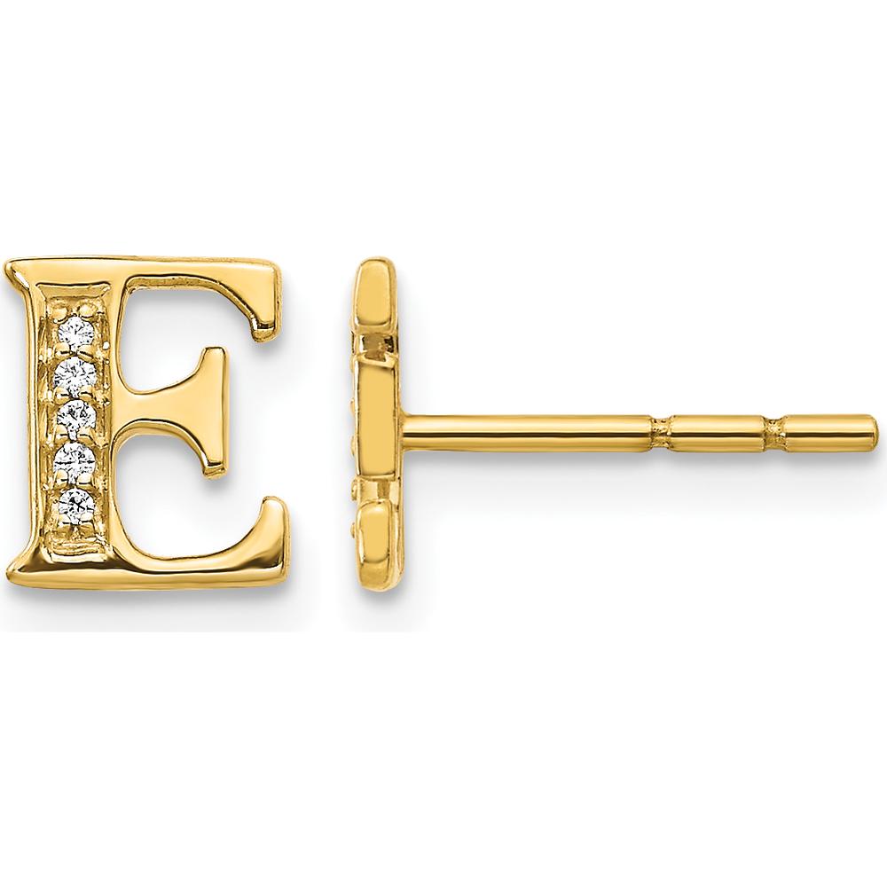 14K Yellow Gold Diamond Initial E Stud Earrings - 0.03 Carats Total Diamond Weight by Monteluci Fine Jewelry