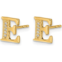 14K Yellow Gold Diamond Initial E Stud Earrings - 0.03 Carats Total Diamond Weight by Monteluci Fine Jewelry
