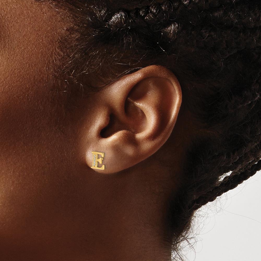 14K Yellow Gold Diamond Initial E Stud Earrings - 0.03 Carats Total Diamond Weight by Monteluci Fine Jewelry