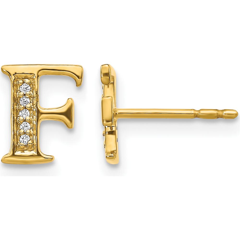 14K Yellow Gold Diamond Initial F Earrings with 10 Round Brilliant Diamonds - 0.03 Carats Total Diamond Weight by Monteluci Fine Jewelry