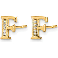 14K Yellow Gold Diamond Initial F Earrings with 10 Round Brilliant Diamonds - 0.03 Carats Total Diamond Weight by Monteluci Fine Jewelry