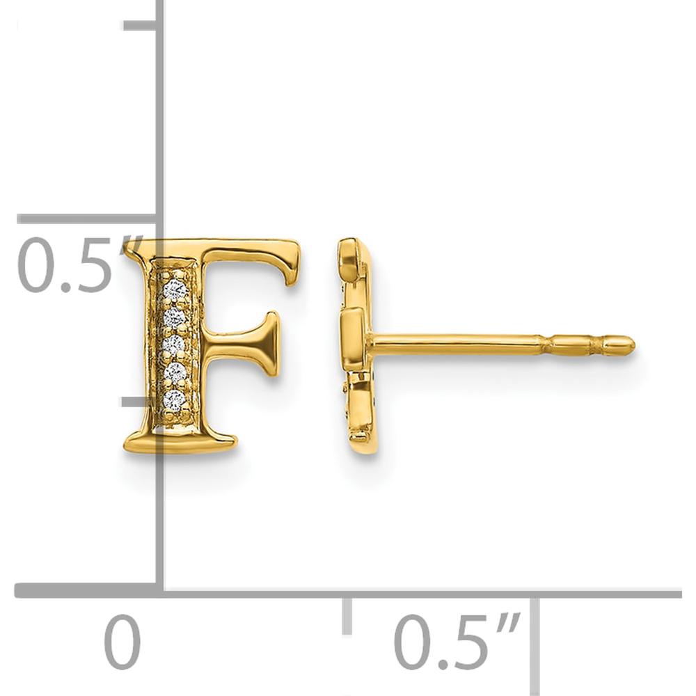14K Yellow Gold Diamond Initial F Earrings with 10 Round Brilliant Diamonds - 0.03 Carats Total Diamond Weight by Monteluci Fine Jewelry