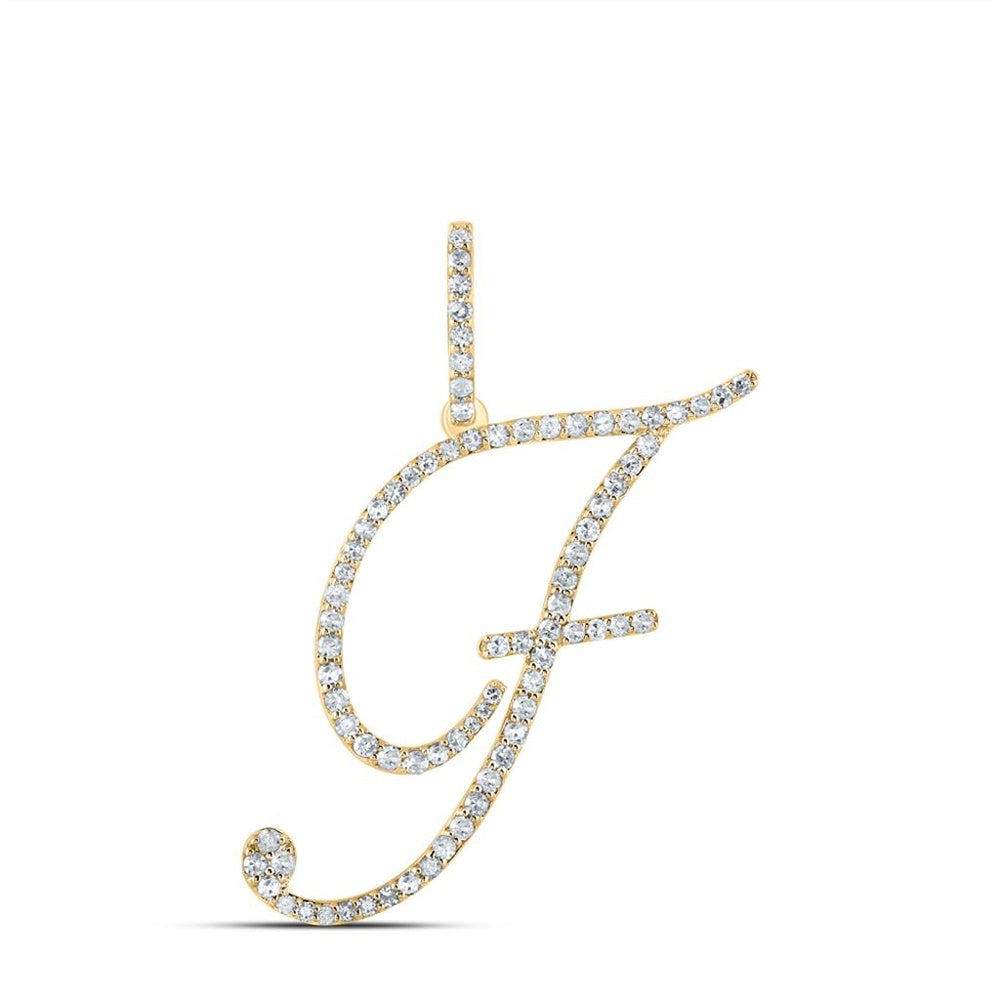 14K Yellow Gold Diamond Initial F Pendant - 1/2 Carat Total Diamond Weight