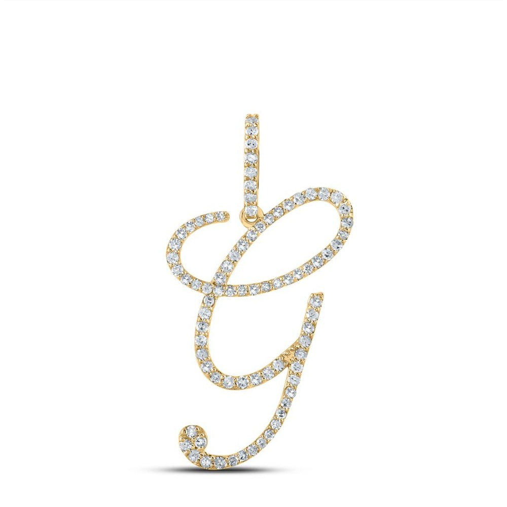 14K Yellow Gold Diamond Initial G Pendant - 1/2 Carat Total Diamond Weight