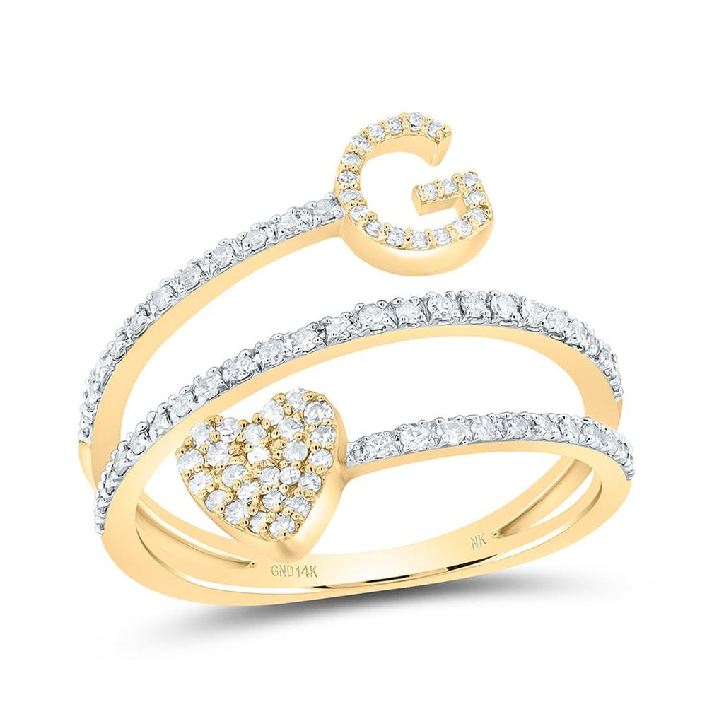 14K Yellow Gold Diamond Initial G Ring - 3/8 Carat Total Diamond Weight