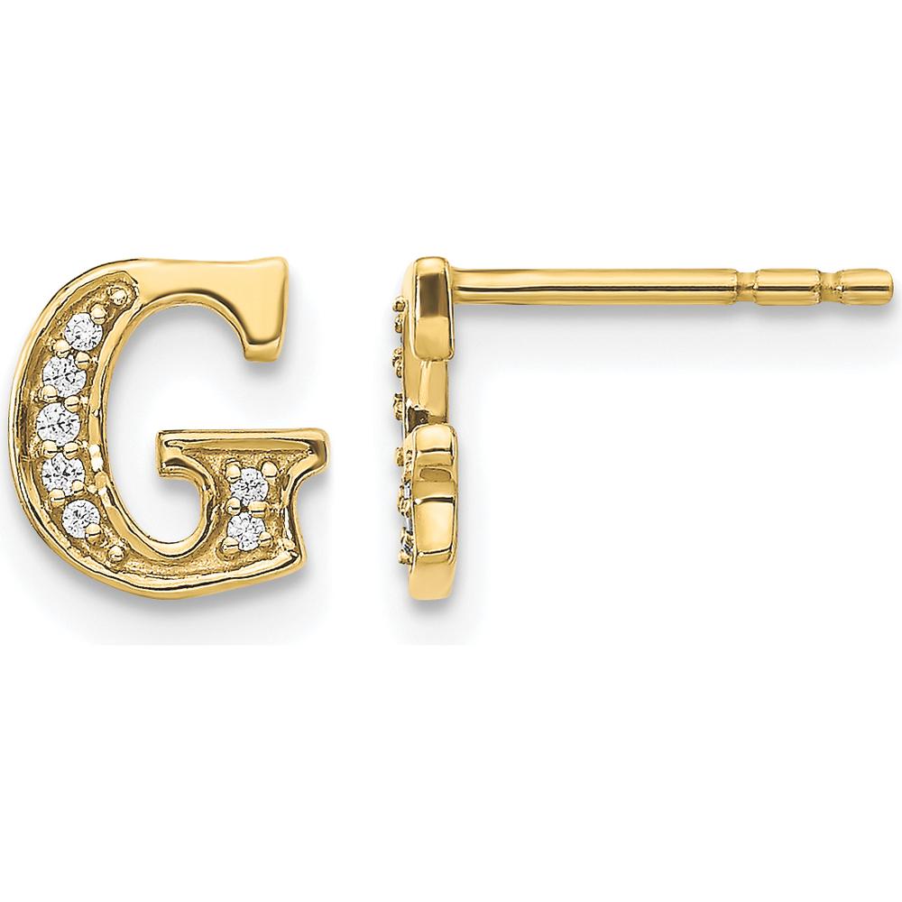 14K Yellow Gold Diamond Initial G Stud Earrings with Round Diamonds - 0.007 Carats Total Diamond Weight by Monteluci Fine Jewelry