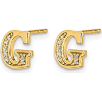 14K Yellow Gold Diamond Initial G Stud Earrings with Round Diamonds - 0.007 Carats Total Diamond Weight by Monteluci Fine Jewelry