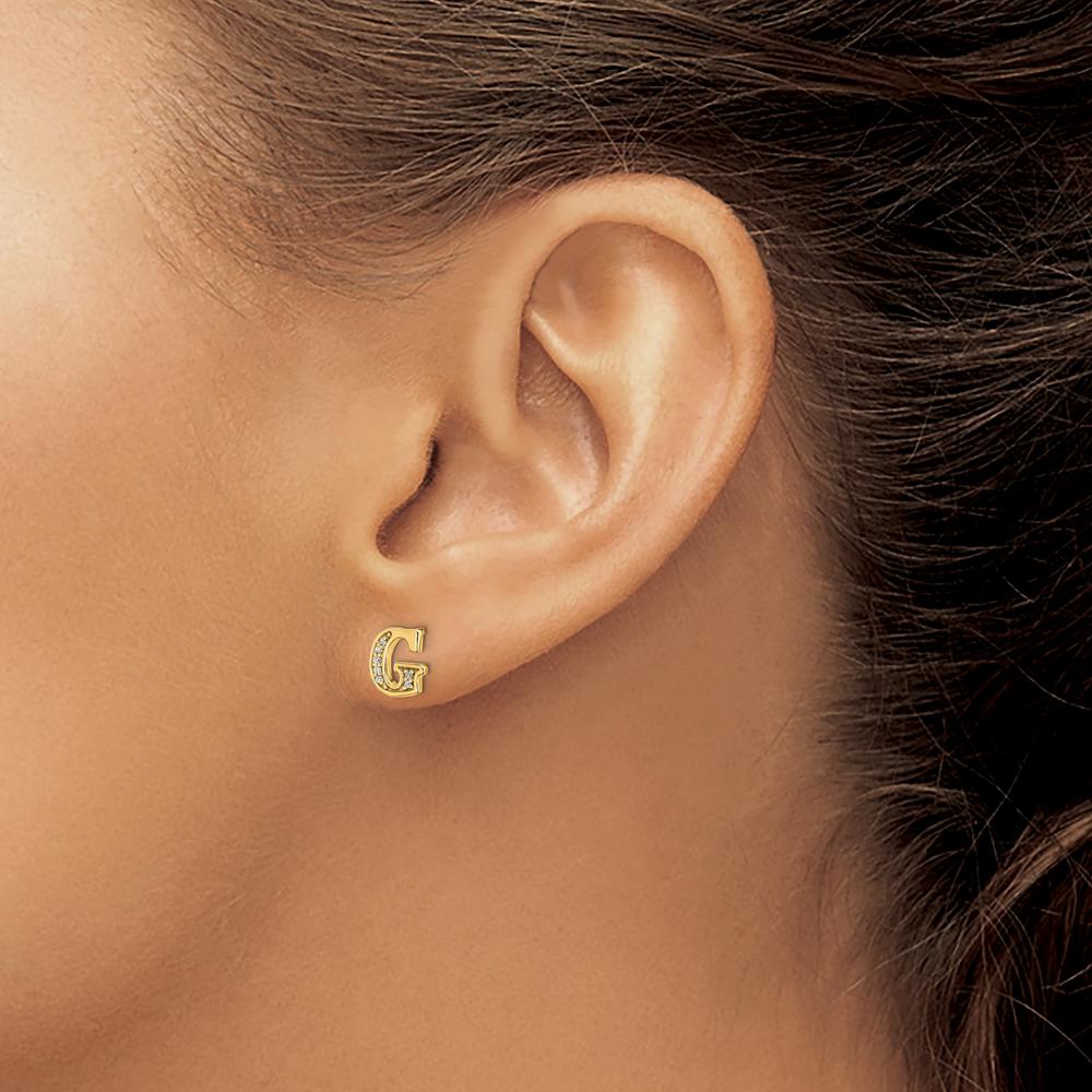 14K Yellow Gold Diamond Initial G Stud Earrings with Round Diamonds - 0.007 Carats Total Diamond Weight by Monteluci Fine Jewelry