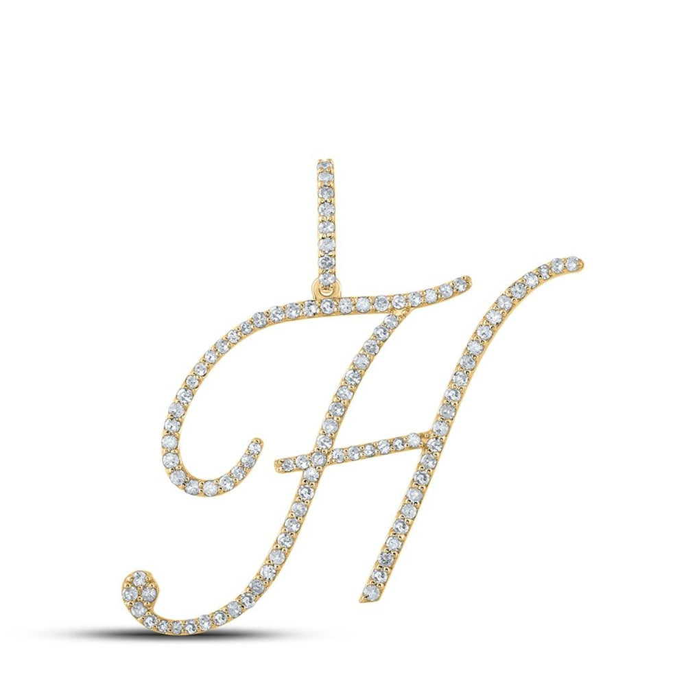 14K Yellow Gold Diamond Initial H Pendant - 5/8 Carat Total Diamond Weight