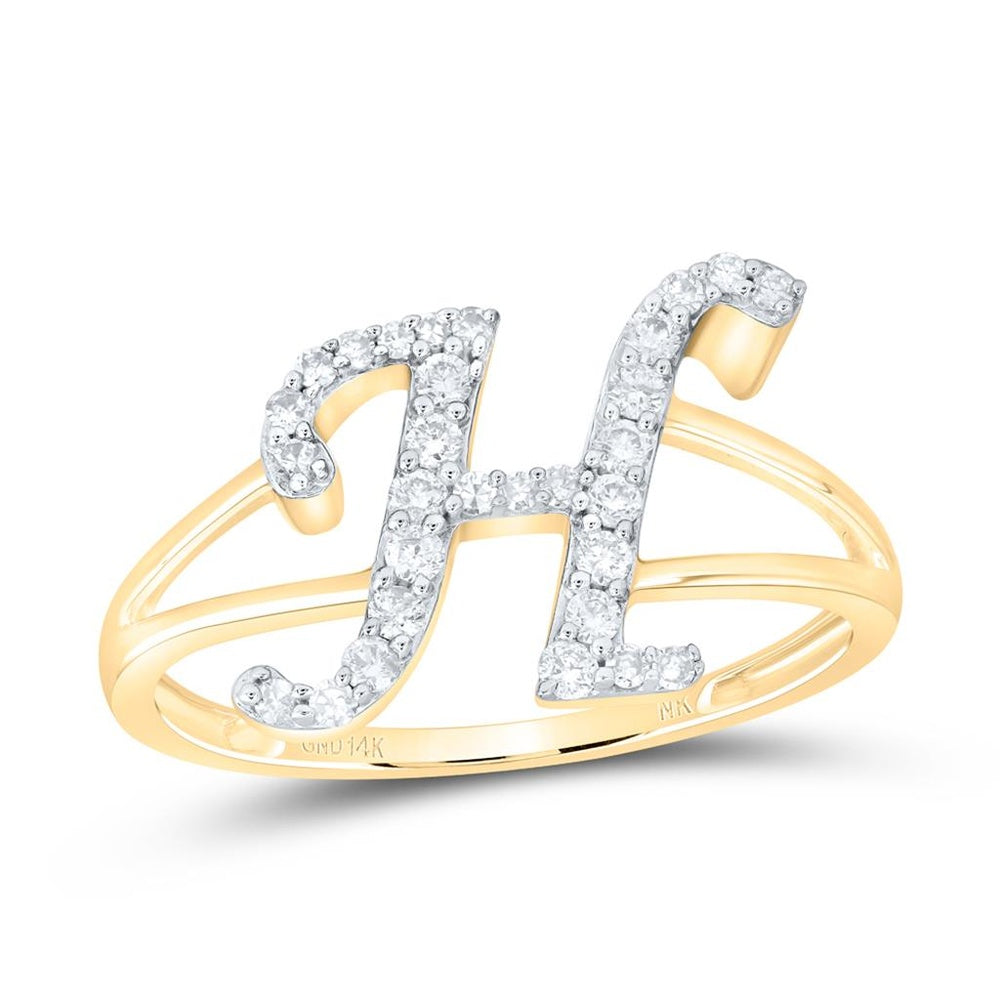 14K Yellow Gold Diamond Initial H Ring - 1/4 Carat Total Diamond Weight