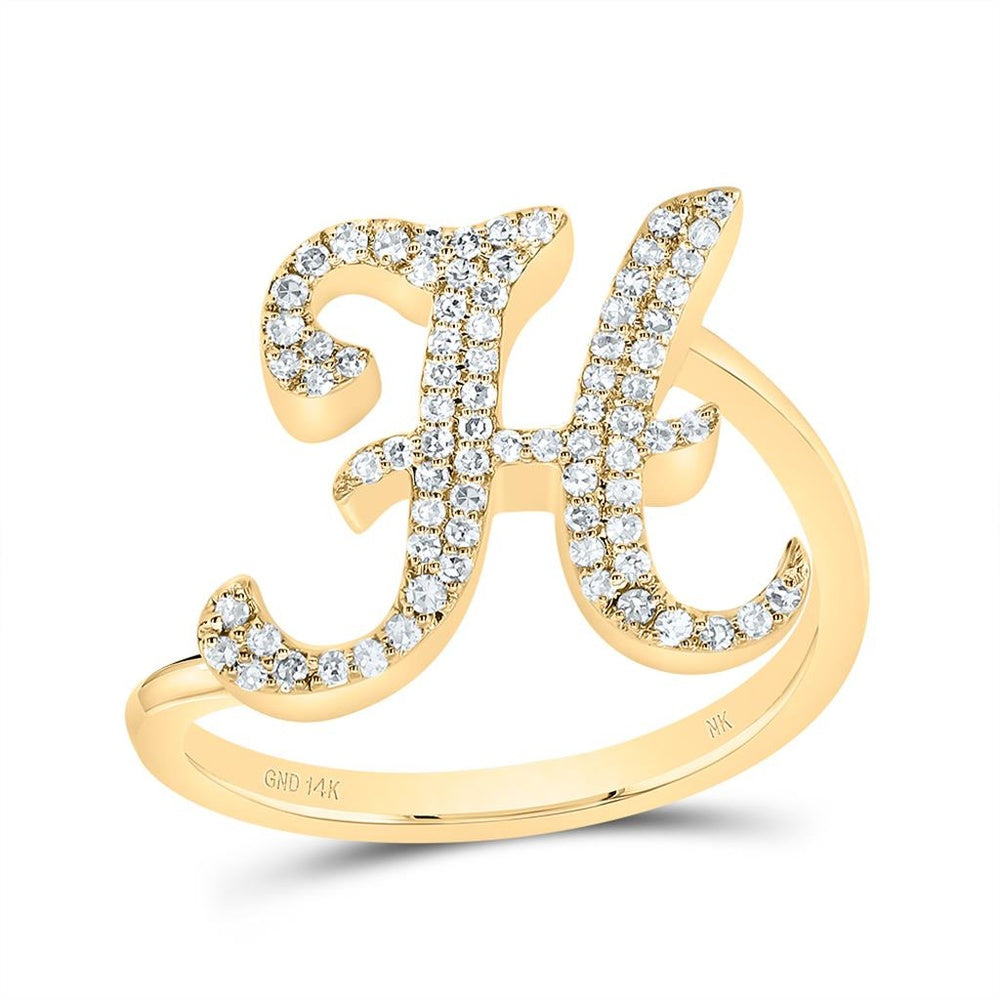 14K Yellow Gold Diamond Initial H Ring - 1/4 Carat Total Diamond Weight