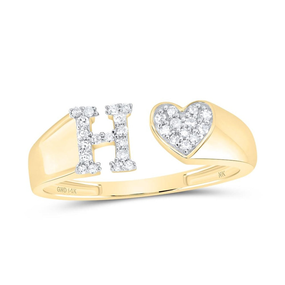 14K Yellow Gold Diamond Initial H Ring - 1/8 Carat Total Diamond Weight