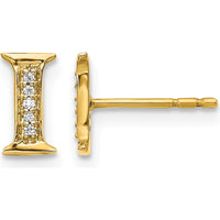 14K Yellow Gold Diamond Initial I Button Earrings - 0.03 Carats Total Diamond Weight by Monteluci Fine Jewelry