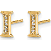 14K Yellow Gold Diamond Initial I Button Earrings - 0.03 Carats Total Diamond Weight by Monteluci Fine Jewelry