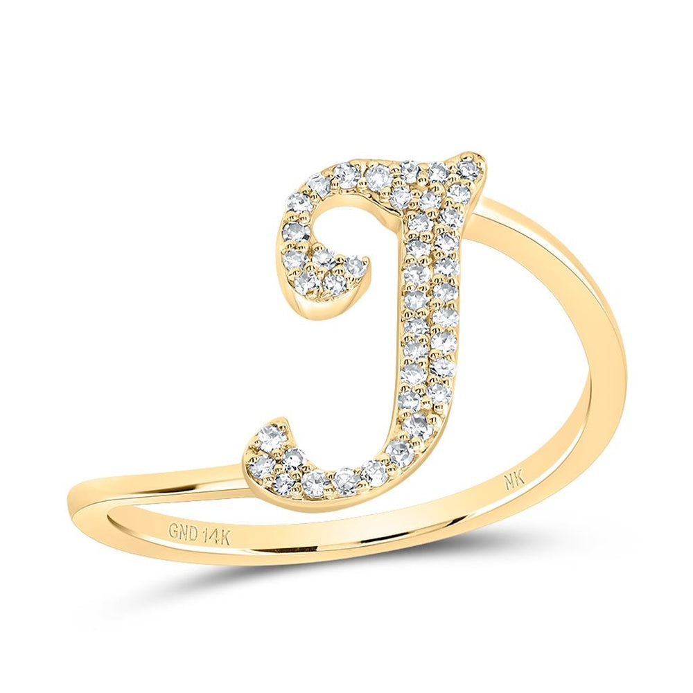 14K Yellow Gold Diamond Initial I Ring - 1/8 Carat Total Diamond Weight
