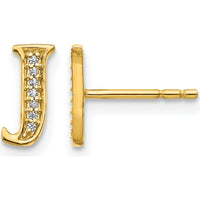 14K Yellow Gold Diamond Initial "J" Button Earrings - 0.03 Carats Total Diamond Weight by Monteluci Fine Jewelry