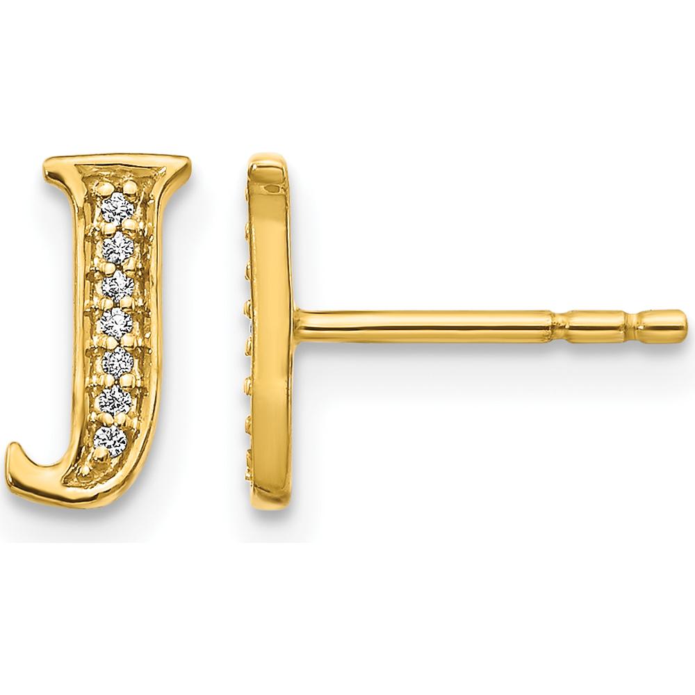 14K Yellow Gold Diamond Initial "J" Button Earrings - 0.03 Carats Total Diamond Weight by Monteluci Fine Jewelry