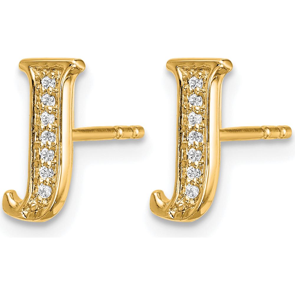 14K Yellow Gold Diamond Initial "J" Button Earrings - 0.03 Carats Total Diamond Weight by Monteluci Fine Jewelry