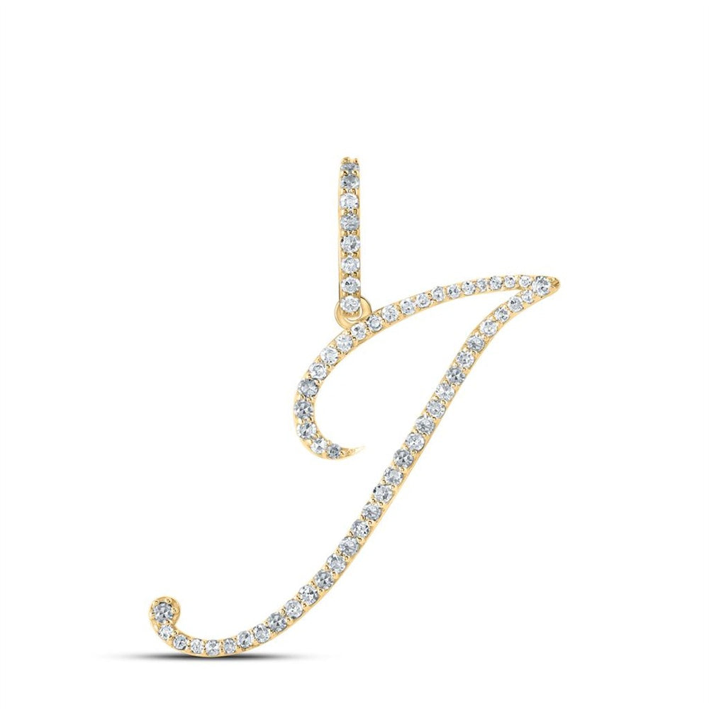 14K Yellow Gold Diamond Initial J Pendant - 1/3 Carat Total Diamond Weight