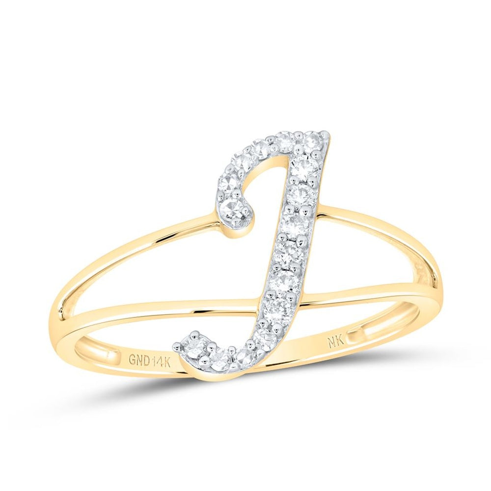 14K Yellow Gold Diamond Initial J Ring - 1/8 Carat Total Diamond Weight