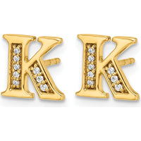 14K Yellow Gold Diamond Initial K Earrings - 0.014 Carats Total Diamond Weight by Monteluci Fine Jewelry