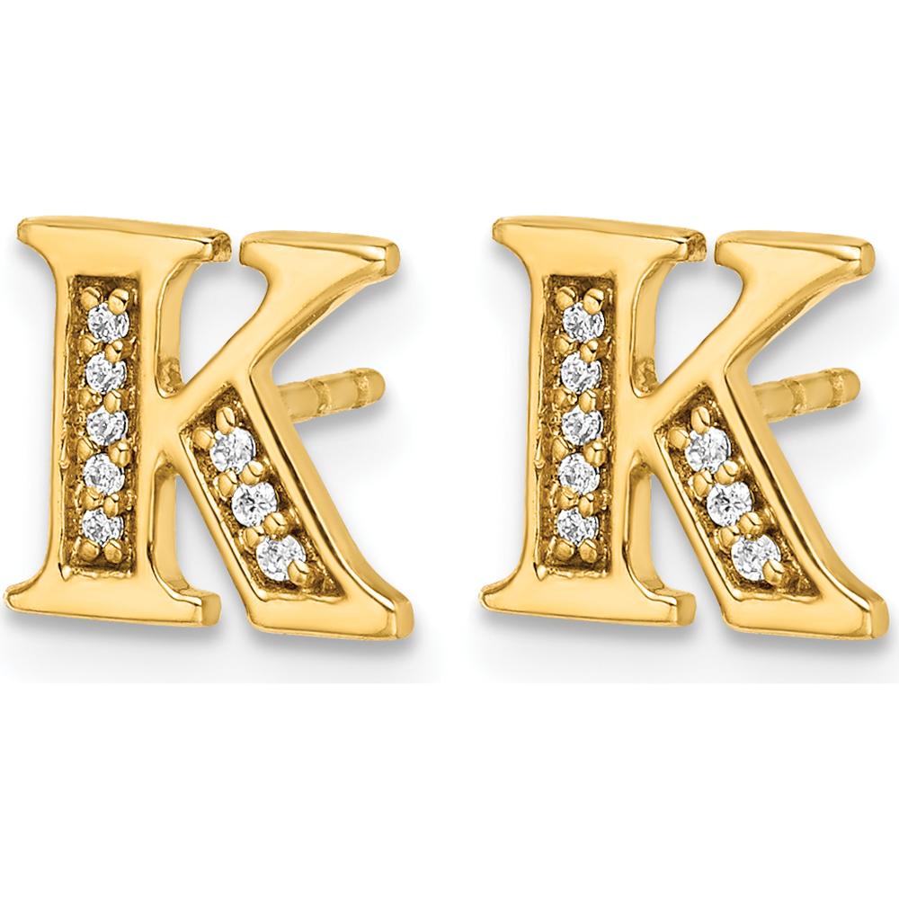 14K Yellow Gold Diamond Initial K Earrings - 0.014 Carats Total Diamond Weight by Monteluci Fine Jewelry