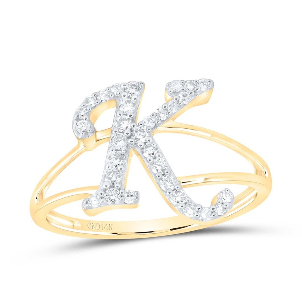 14K Yellow Gold Diamond Initial K Ring - 1/4 Carat Total Diamond Weight