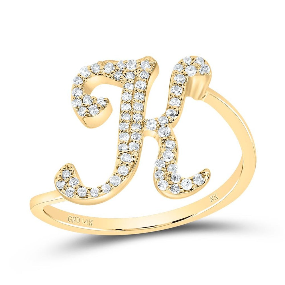 14K Yellow Gold Diamond Initial K Ring - 1/5 Carat Total Diamond Weight