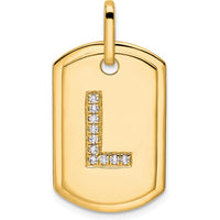14K Yellow Gold Diamond Initial "L" Dog Tag Charm by Oro Pregiato
