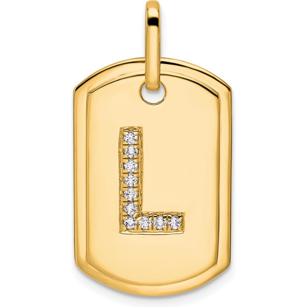 14K Yellow Gold Diamond Initial "L" Dog Tag Charm by Oro Pregiato
