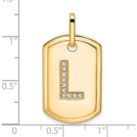 14K Yellow Gold Diamond Initial "L" Dog Tag Charm by Oro Pregiato