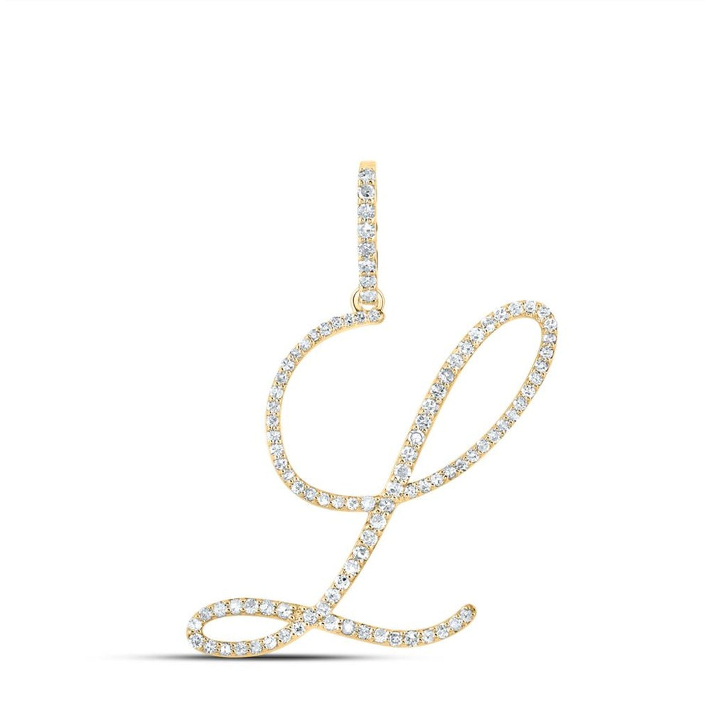 14K Yellow Gold Diamond Initial L Pendant - 1/2 Carat Total Diamond Weight