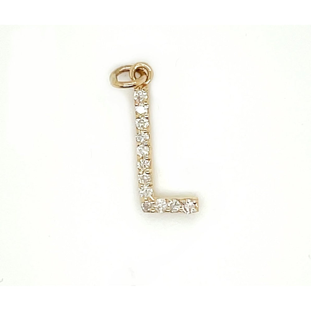 14K Yellow Gold Diamond Initial "L" Pendant with Prong-Set Round Diamonds - 0.12 Carat Total Diamond Weight by Auriventus