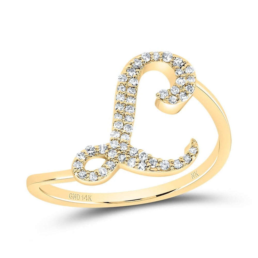 14K Yellow Gold Diamond Initial L Ring - 1/7 Carat Total Diamond Weight