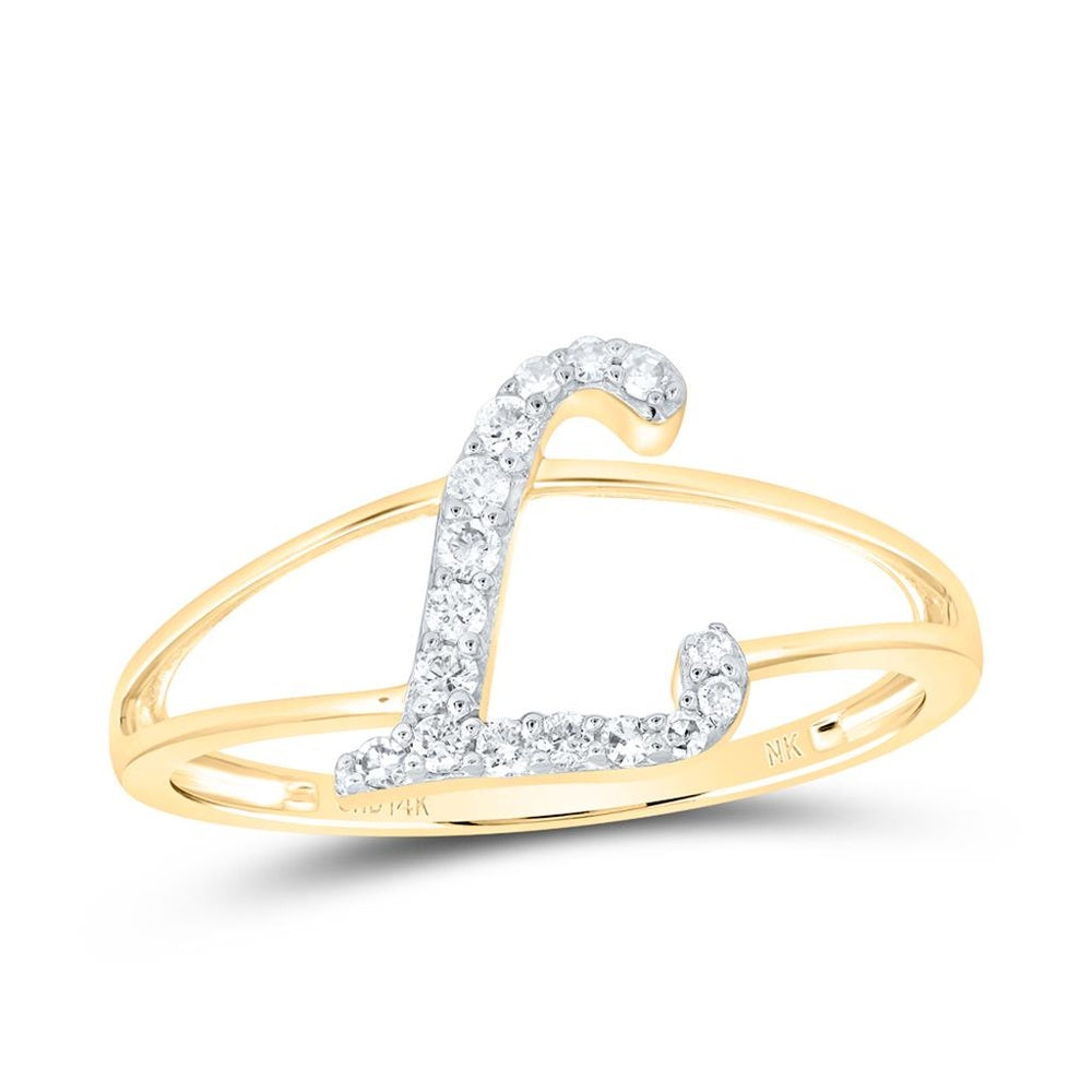 14K Yellow Gold Diamond Initial L Ring - 1/8 Carat Total Diamond Weight