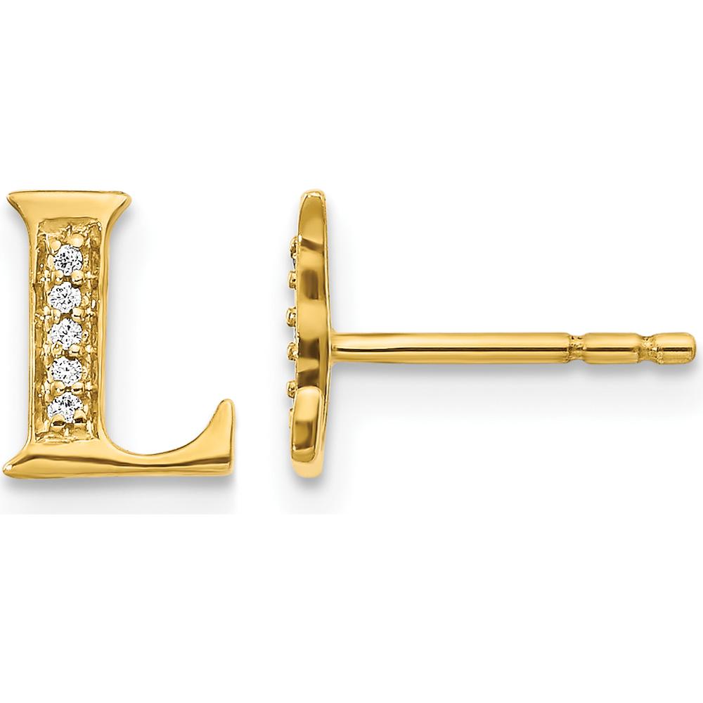 14K Yellow Gold Diamond Initial L Stud Earrings - 0.03 Carats Total Diamond Weight by Monteluci Fine Jewelry