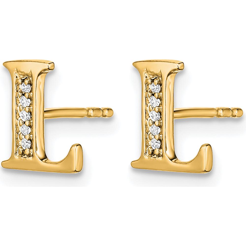 14K Yellow Gold Diamond Initial L Stud Earrings - 0.03 Carats Total Diamond Weight by Monteluci Fine Jewelry
