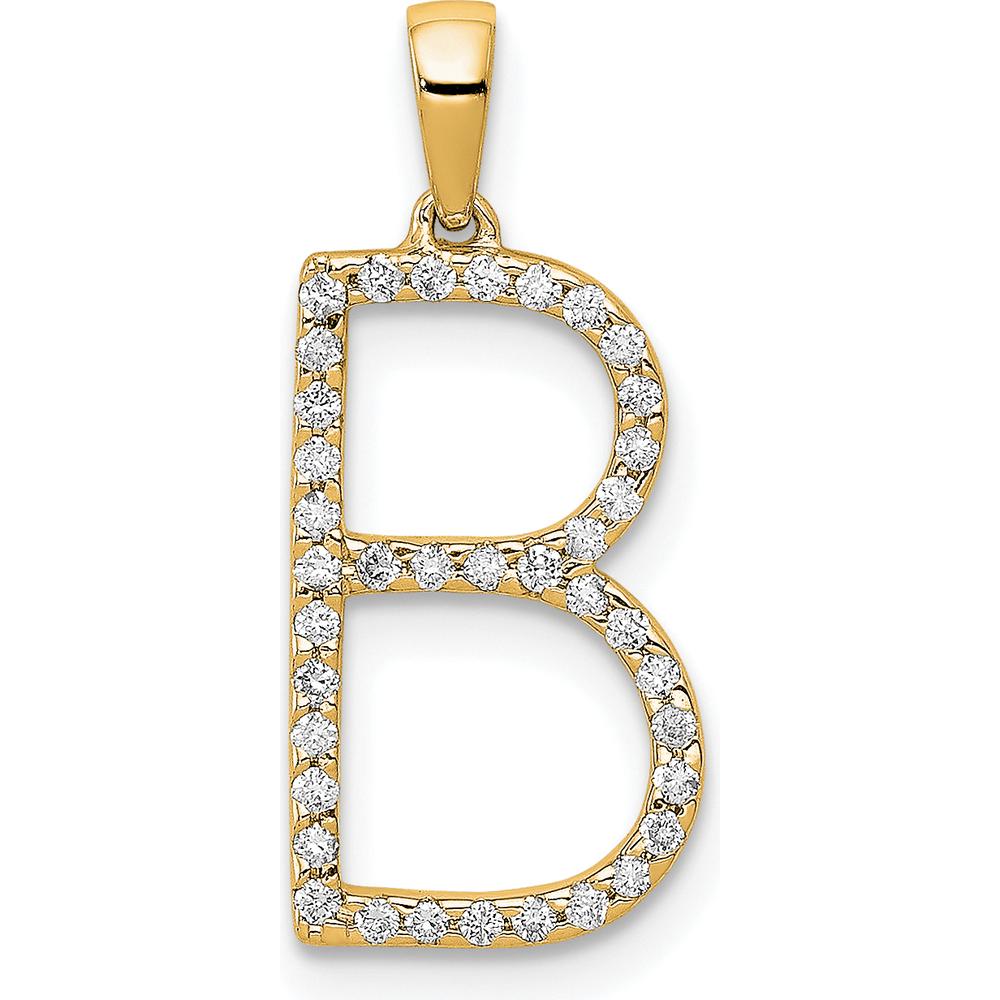 14K Yellow Gold Diamond Initial Letter B Pendant - Polished Finish by Oro Pregiato