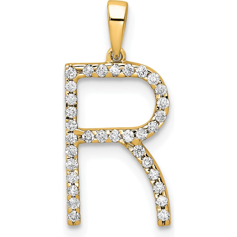 14K Yellow Gold Diamond Initial Letter R Pendant - Polished Finish with Hand-Set Diamonds by Oro Pregiato