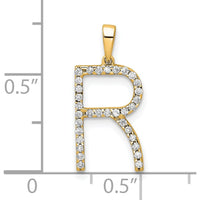 14K Yellow Gold Diamond Initial Letter R Pendant - Polished Finish with Hand-Set Diamonds by Oro Pregiato