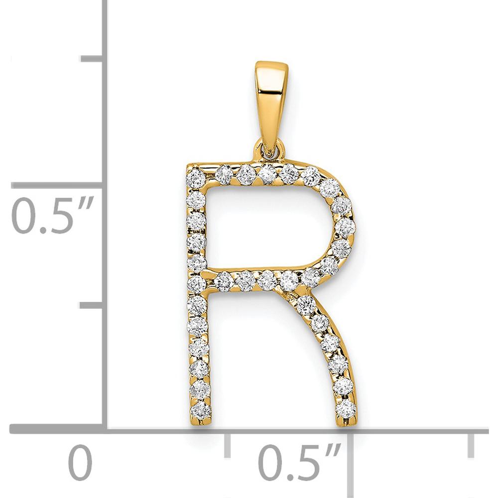 14K Yellow Gold Diamond Initial Letter R Pendant - Polished Finish with Hand-Set Diamonds by Oro Pregiato